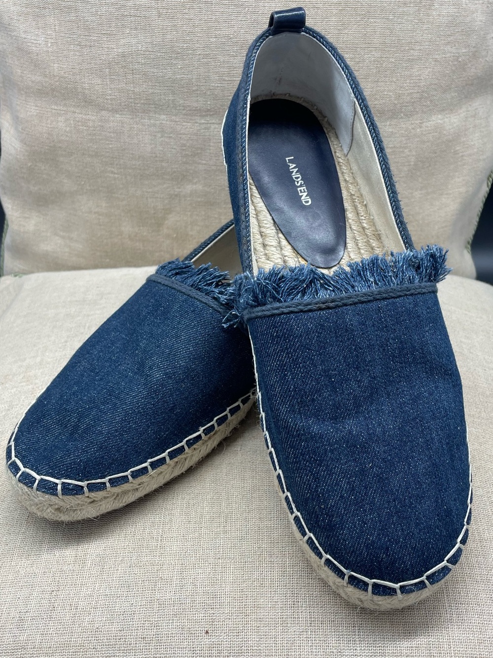 Lands' End Navy Denim Espadrille Slip-On Flats, Size 8B